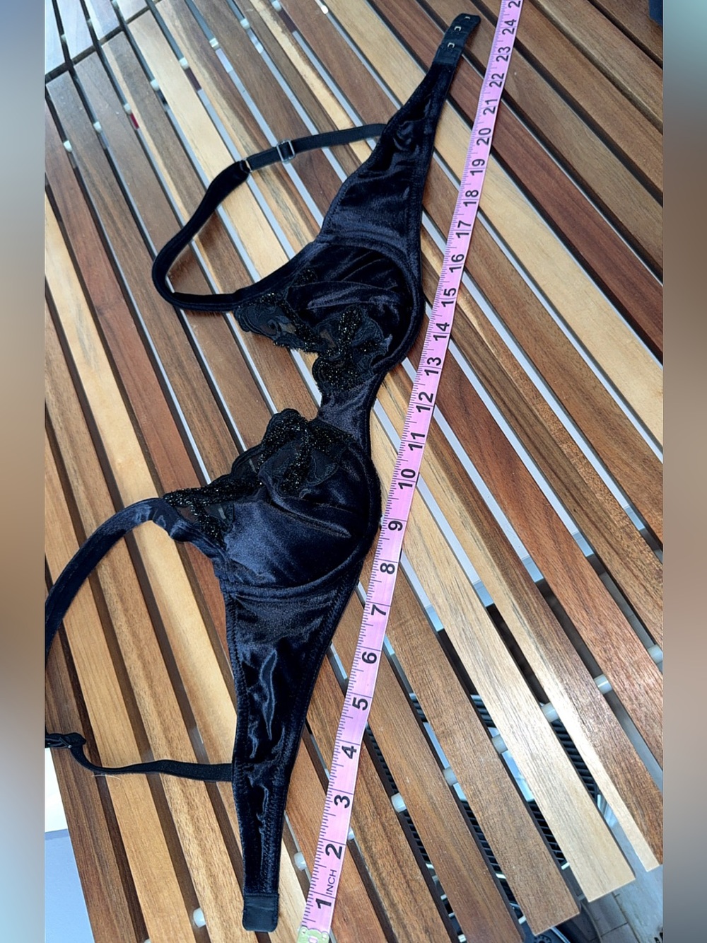 Vintage La Perla sz. 2 Black Velvet Metallic Lace UW Bra 32C super rare Pristine - Picture 14 of 14
